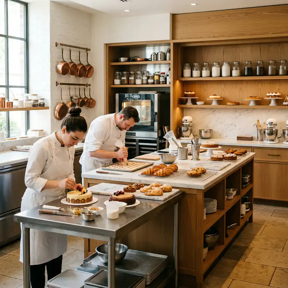 Interno elegante di una moderna cucina per pasticceria